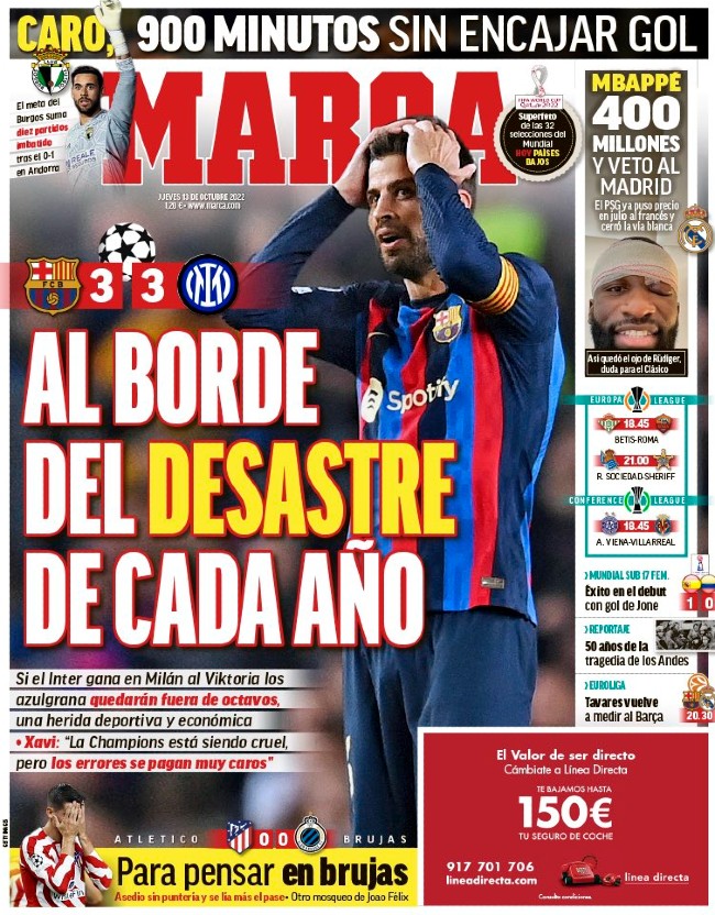 Marca headline after Barca 3-3 Inter